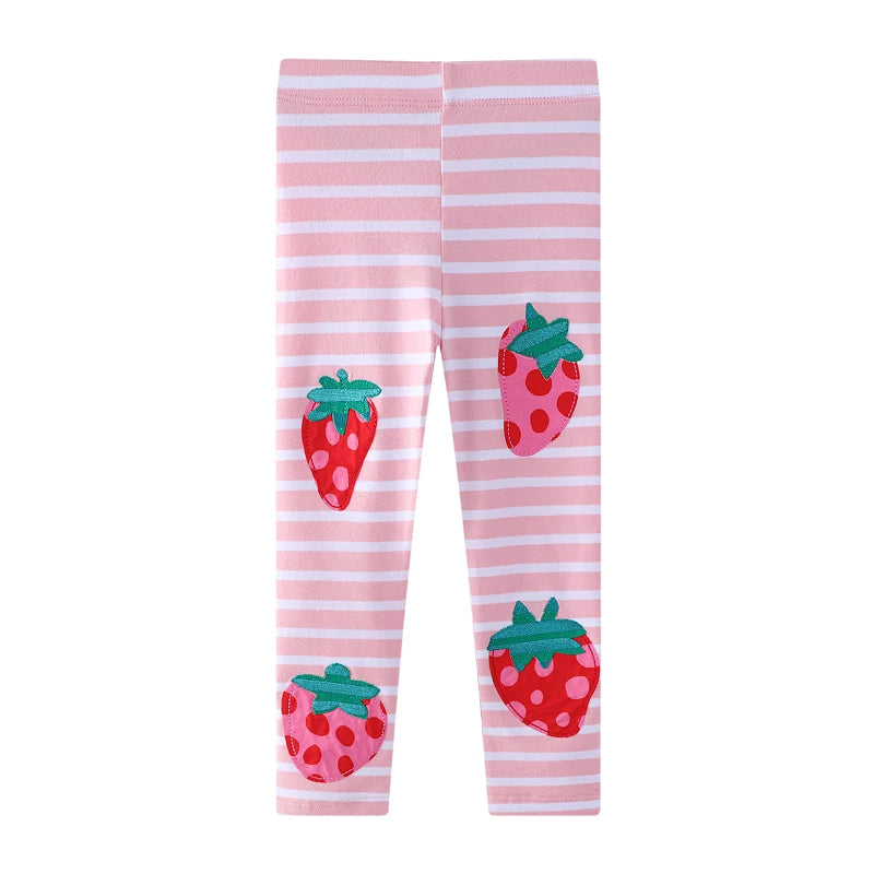 Girls Strawberry Print Striped Cotton Leggings childrensterritory