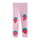 Girls Strawberry Print Striped Cotton Leggings childrensterritory