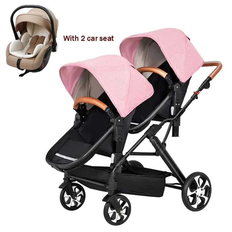 Foldable 3-in-1 Double Baby Stroller with Car Seat childrensterritory