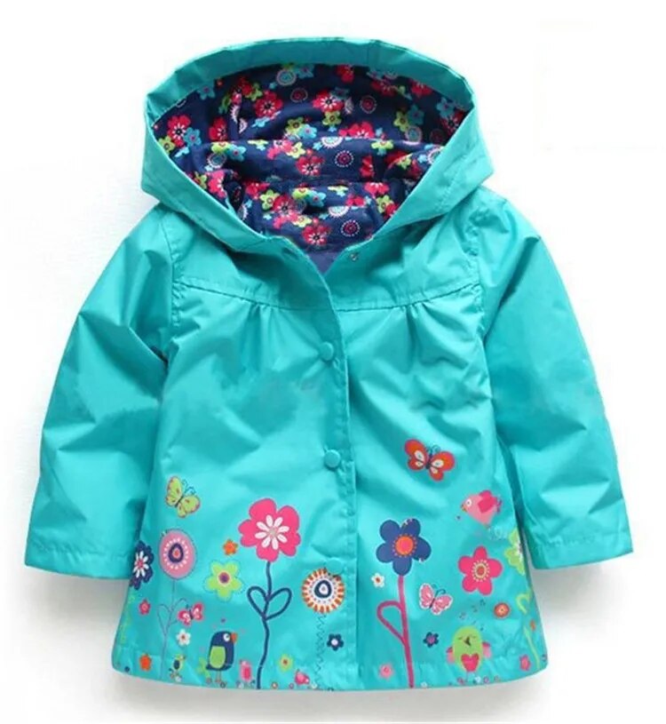 Long Sleeve Flower Print Waterproof Kids Hoodie Windcoat childrensterritory