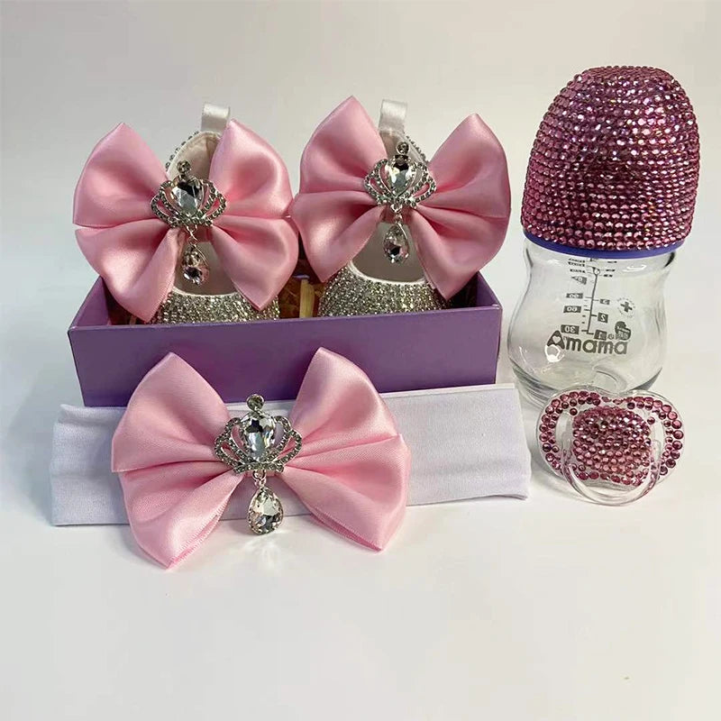 Luxury Keepsake Diamond Baby Bottles and Shoes Headband Set childrensterritory