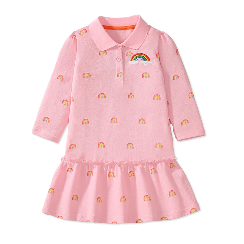 Kids Girls Long Sleeves Cartoon Flowers Design Princess Dresses childrensterritory