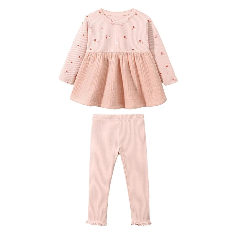 Little Girls Cherry Print Tops with Pant Outfit Set for Autumn childrensterritory