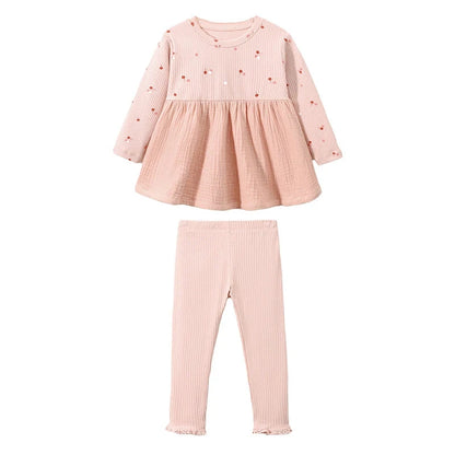 Little Girls Cherry Print Tops with Pant Outfit Set for Autumn childrensterritory