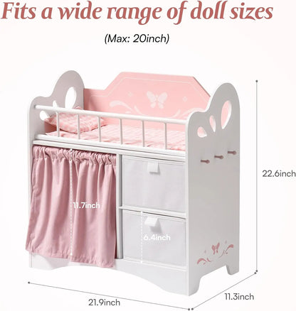 Kids Girls Wooden Pink Doll Bed with Storage and Hooks childrensterritory