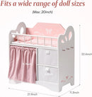 Kids Girls Wooden Pink Doll Bed with Storage and Hooks childrensterritory