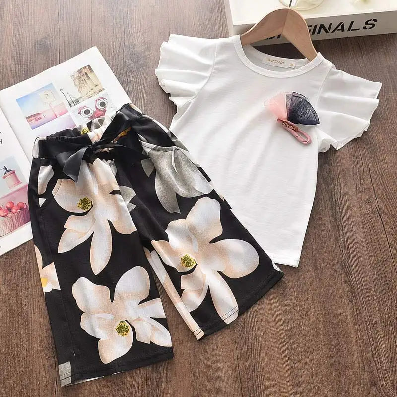 Kids Girls Summer Tops with Long Pants Clothing Sets