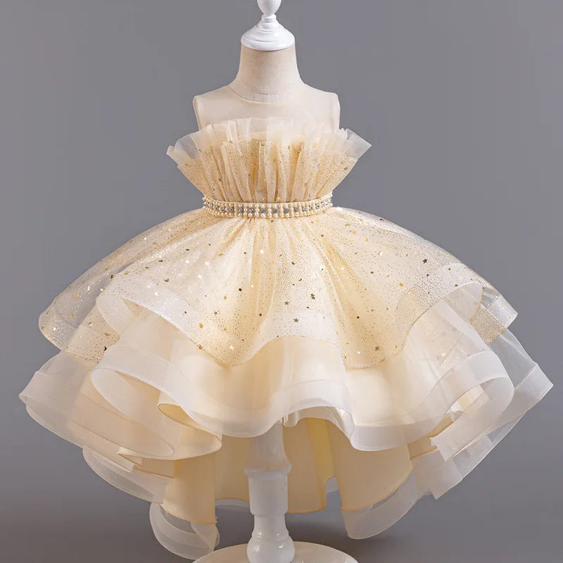 Flower Sequin Design Fluffy Princess Dresses For Girls childrensterritory