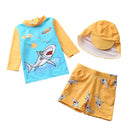 Kids Boys Cartoon Print 3pcs Surfing Beachwear With Cap childrensterritory