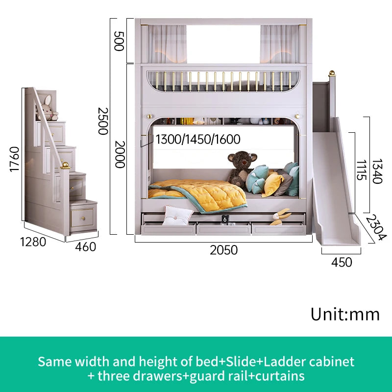Multifunctional Kids Bunk Bed with Safety Fence and Storage childrensterritory
