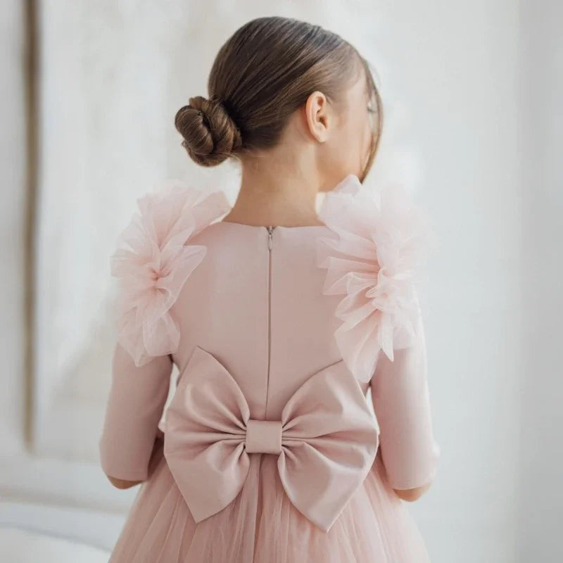Tulle Flower Girl Dresses With Bow For Wedding Birthday
