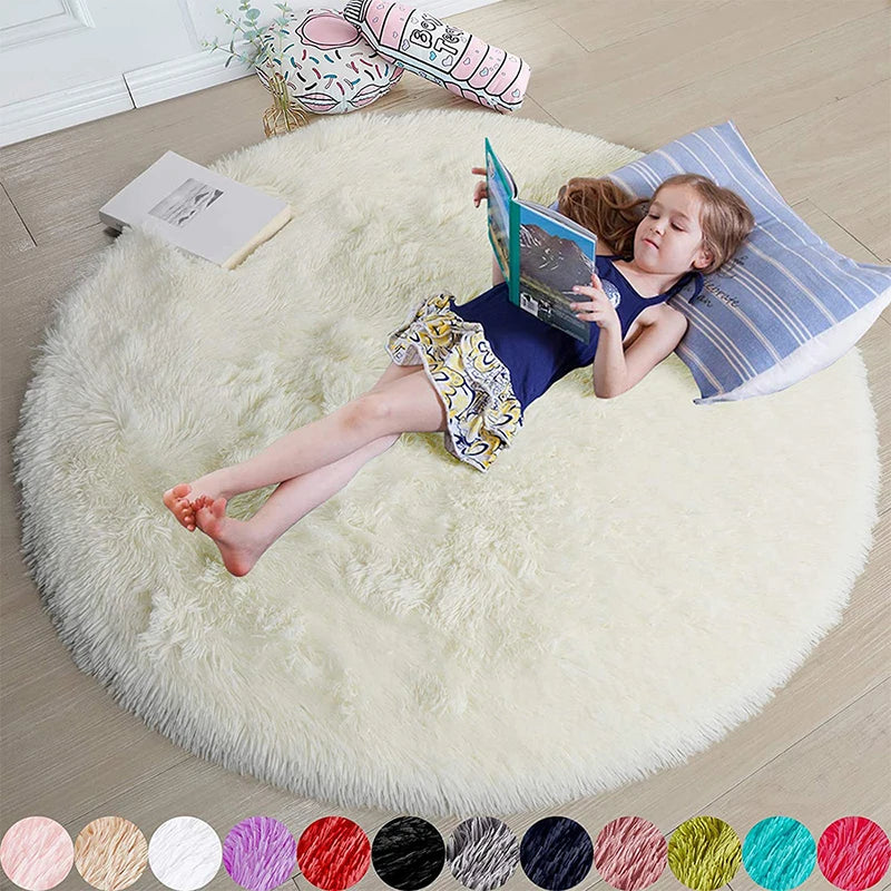 Fluffy Soft Shaggy Round Rugs For kids Bedroom