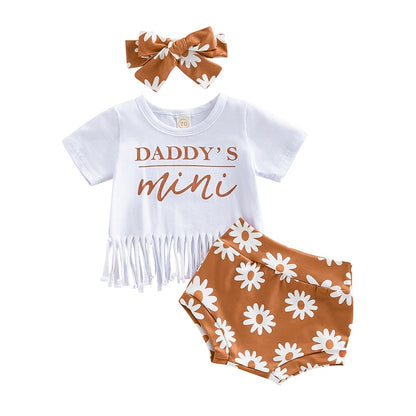 Baby Girl Letter Printed T-shirt with Flower Shorts and Hairband childrensterritory