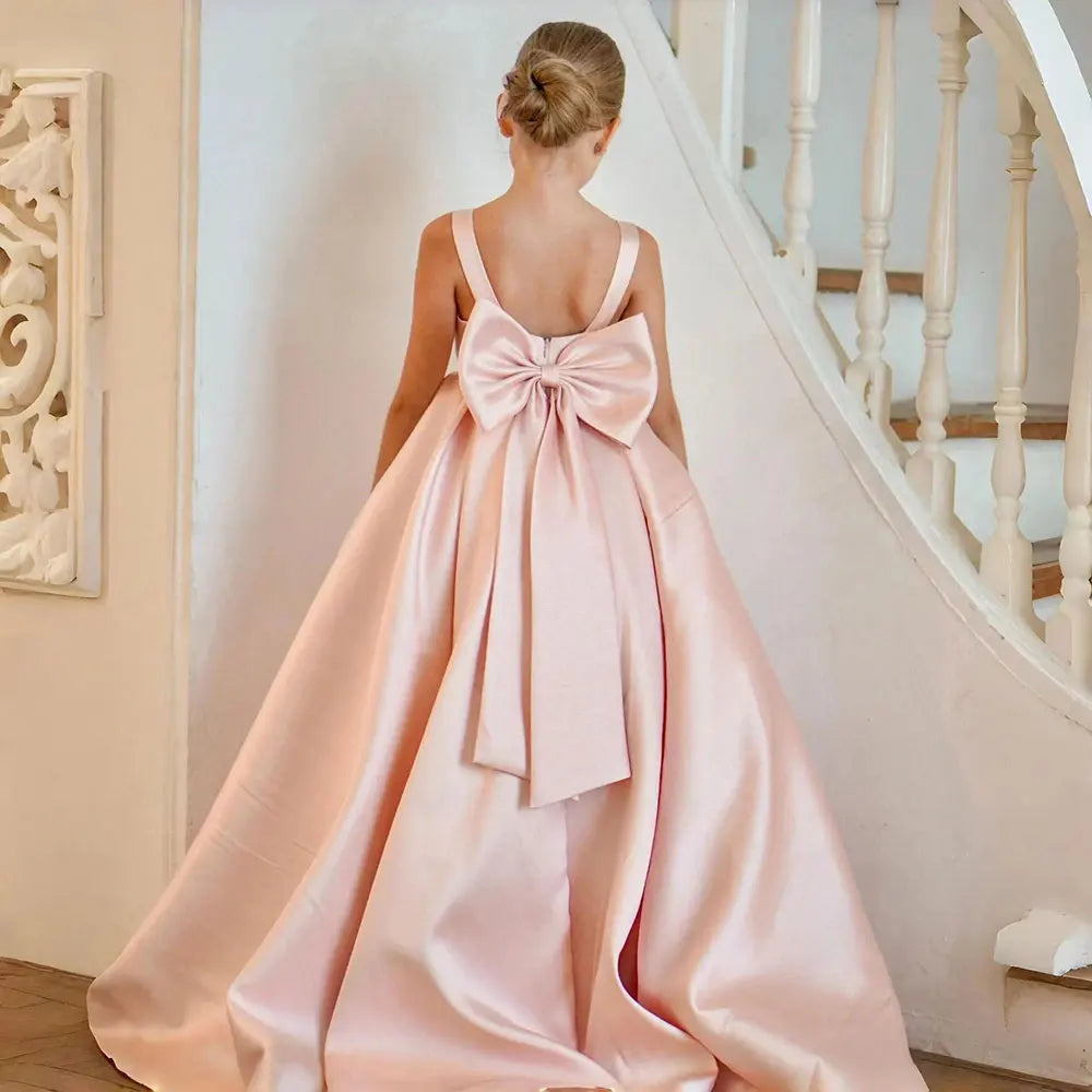 Girls Elegant White Satin Ball Gown, Communion Dress childrensterritory