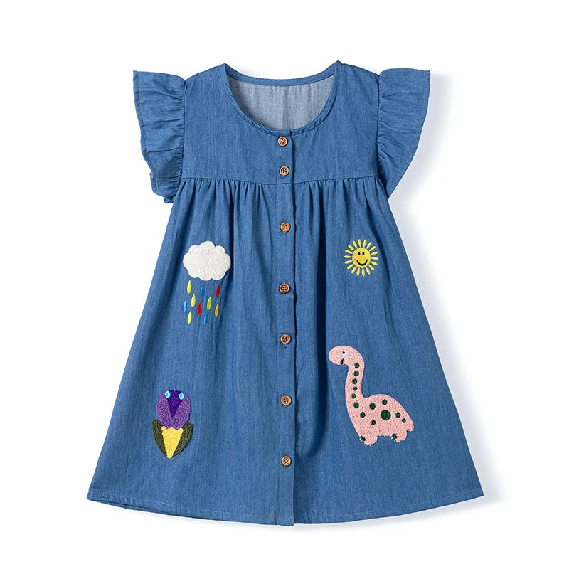 Cartoon Embroidered Little Girls Summer Cotton Dresses childrensterritory