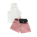 Little Girl Three-Piece Sleeveless Top + Belted Short Pants Outfit childrensterritory