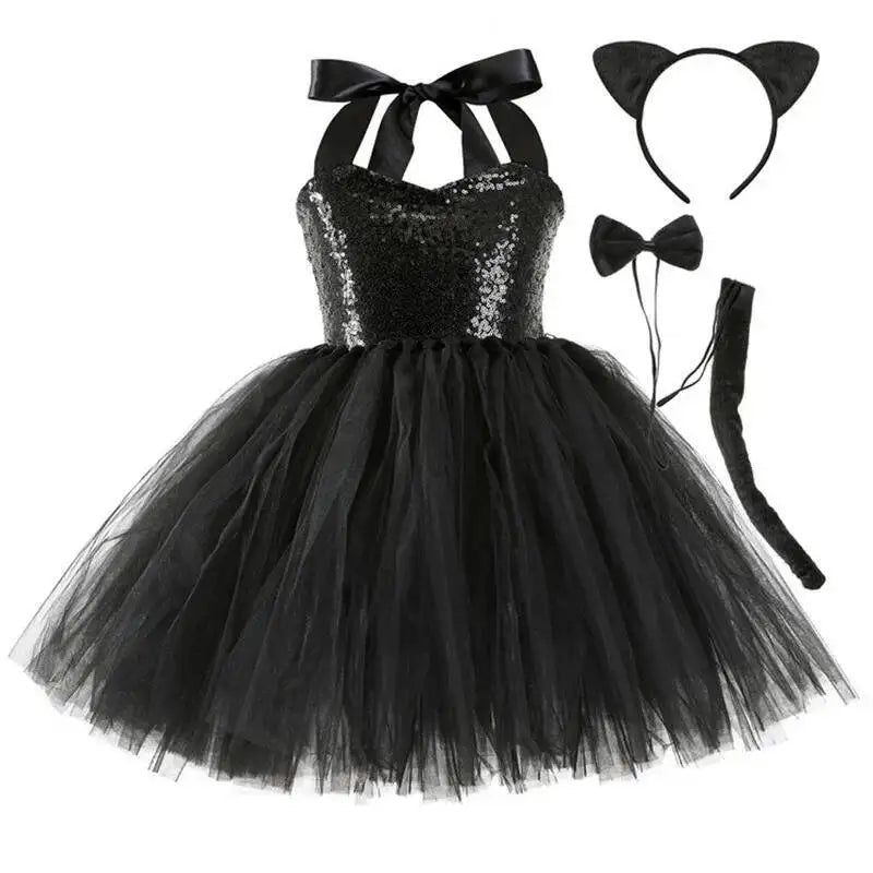 Kids Girls Little Cat Look Tutu Skirt Dresses for School Performance