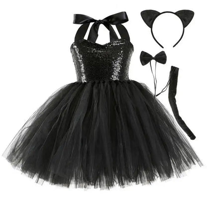 Kids Girls Little Cat Look Tutu Skirt Dresses for School Performance