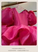 Kids Girls' Puffy Tulle Back Bow Puff Sleeve Princess Dress