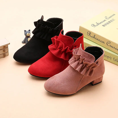 Kids Girls Suede Low Heels Short Ankle Warm Boots childrensterritory
