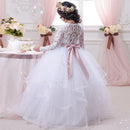 Kids Girls Lace Applique Wedding Party Gown with Long Sleeves childrensterritory