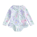 Floral Print Baby Girl Backless Long Sleeve Swimwear childrensterritory