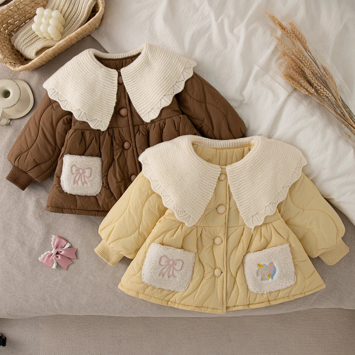 Girls' Long-Sleeved Collar Design Winter Coat childrensterritory