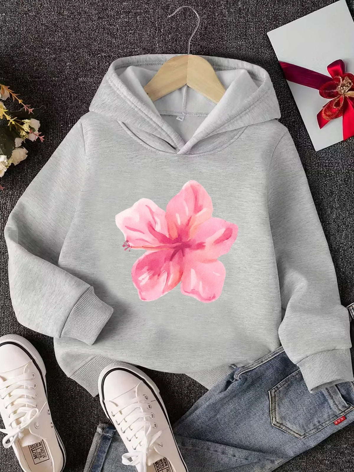 Floral Print Warm Zipper Hoodie for Kids Girls