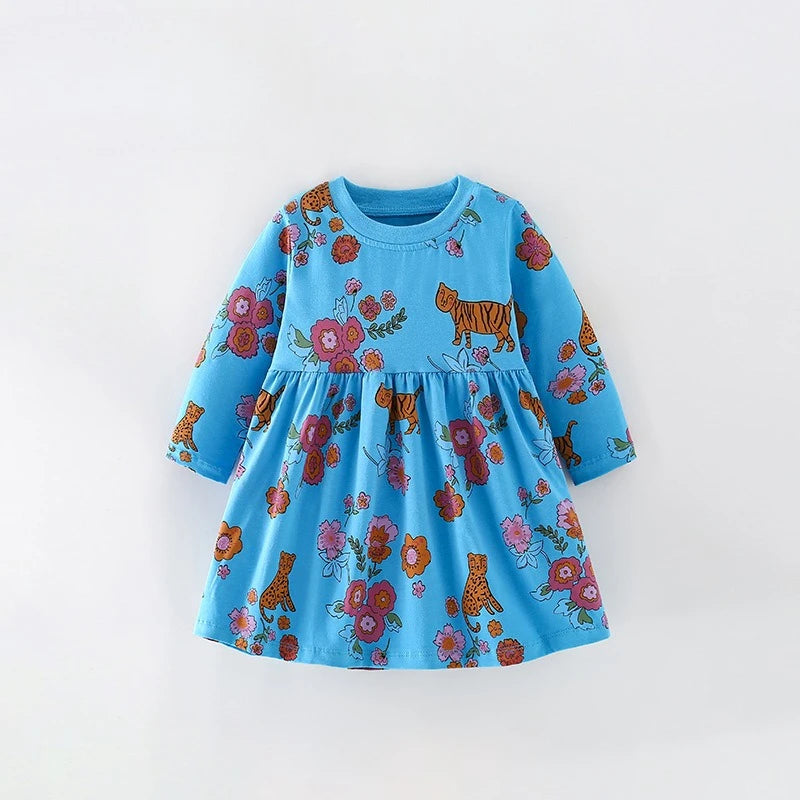 Flower Animal Print Kids Girls Cotton Casual A-LINE Dresses