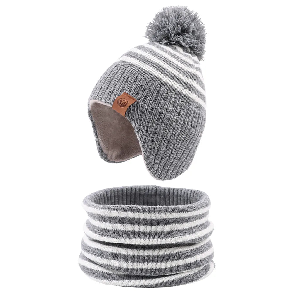 Baby/Kids Stripe Pompom Hat and Scarf 2Pcs Winter Set childrensterritory
