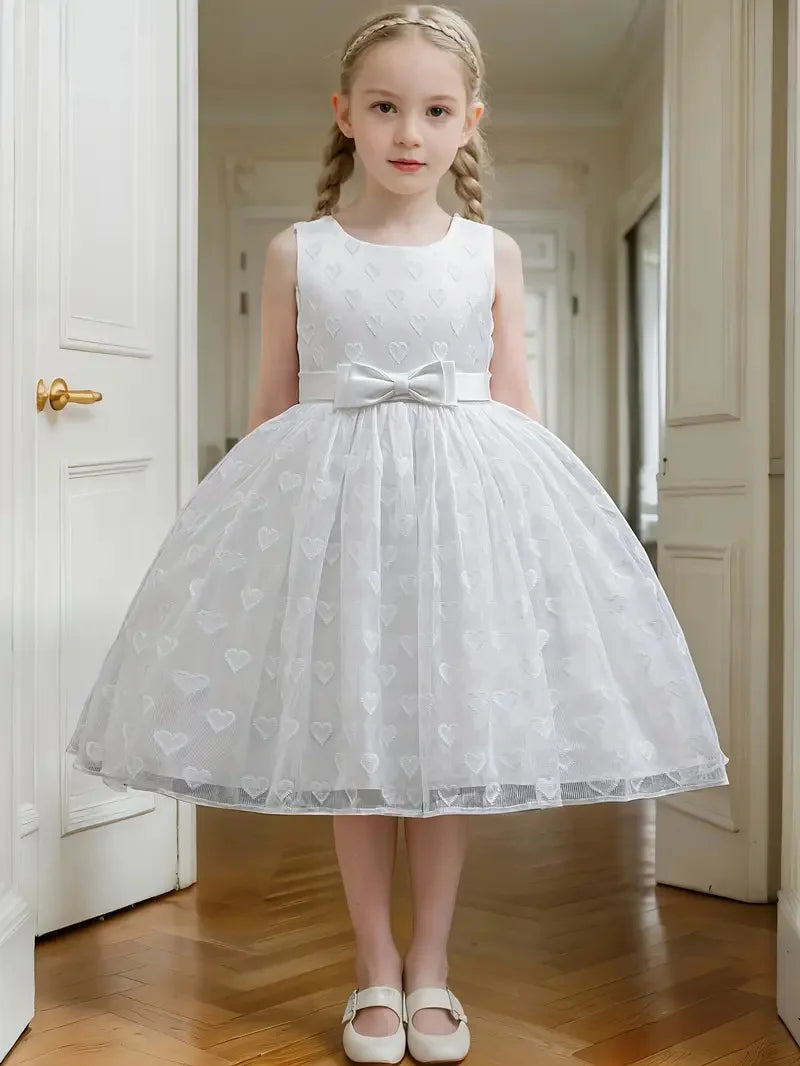 Girls' Elegant Bow Design Lace Party Dresses