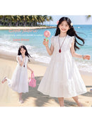 Lace Design Kids Girls Stylish Cotton Princess Dress for Summer