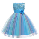 Girls Sleeveless Sequins Flower Rainbow Design Summer Dresses childrensterritory