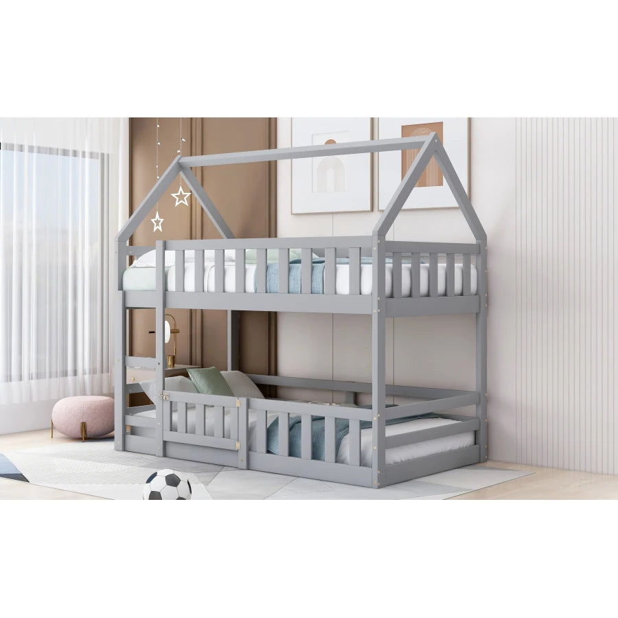 Fenced-in and Door-Equipped Twin-Over-Twin bunk bed