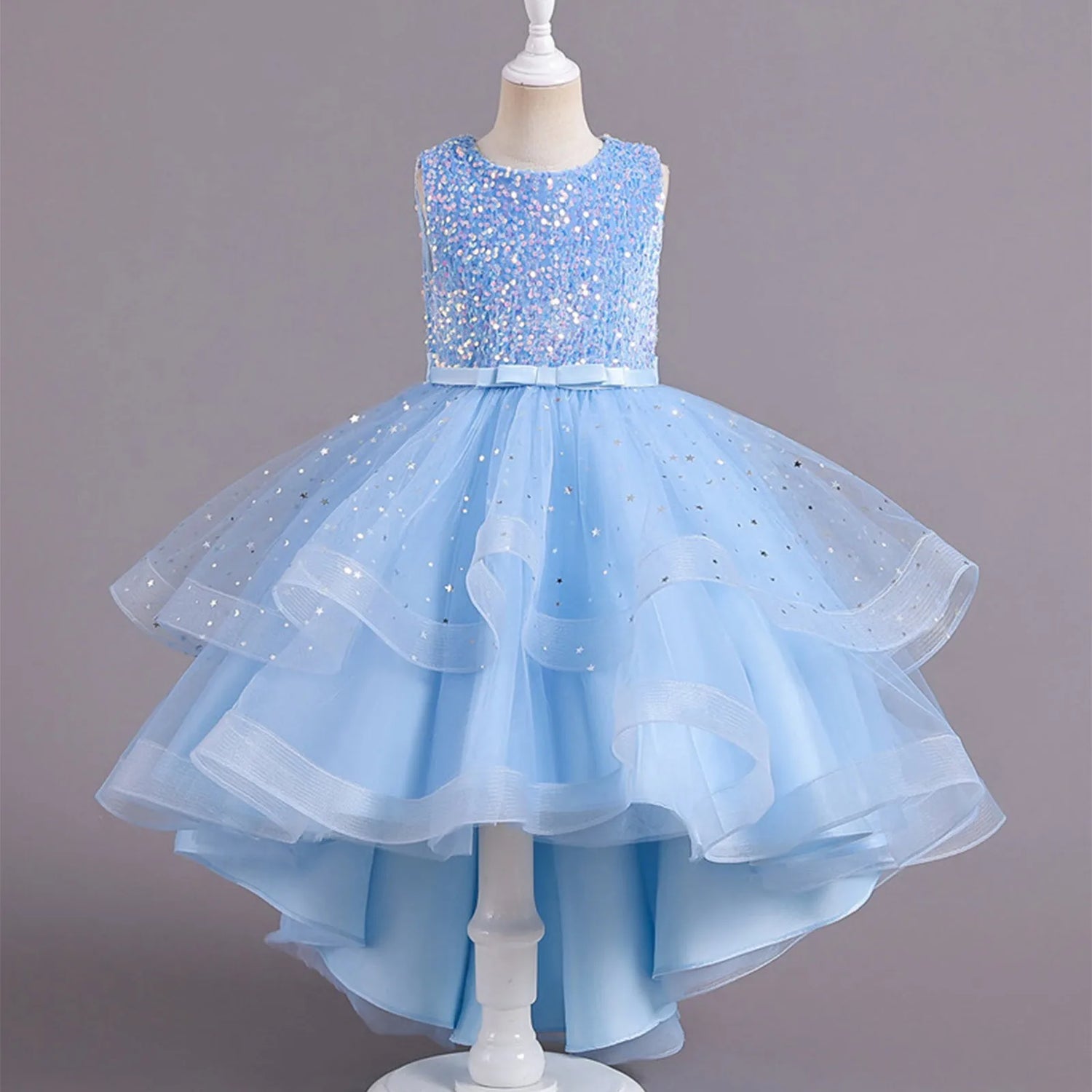 Sleeveless Sequins Design Kids Girls Party Trailing Dresses