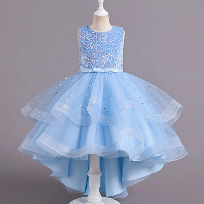 Sleeveless Sequins Design Kids Girls Party Trailing Dresses