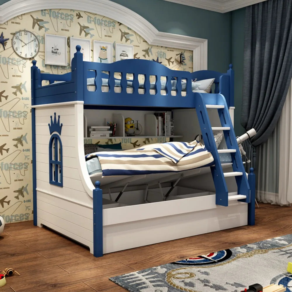 Space Saver Wooden Bunk Bed with Staircase and Storage