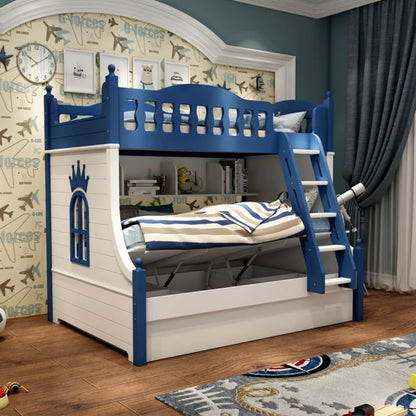 Space Saver Wooden Bunk Bed with Staircase and Storage