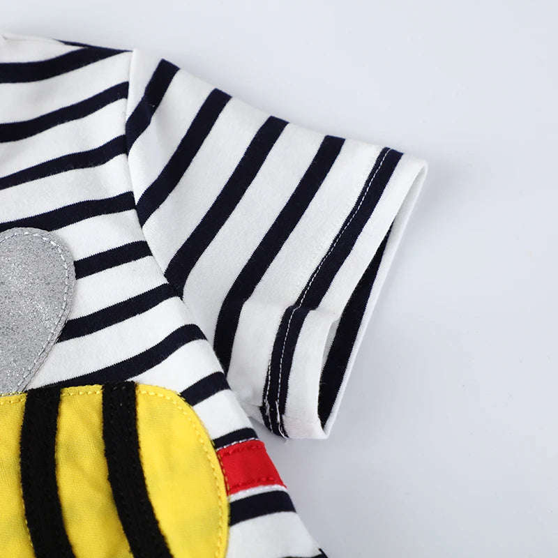 Girls Striped Bees Cartoon Print Casual Summer Dresses childrensterritory
