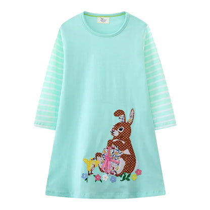 Rainbow Print Kids Girls Party Dresses for Autumn