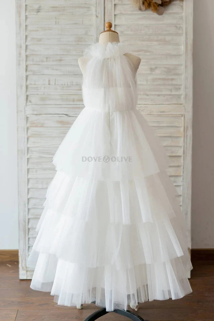 Tiered Tulle Champagne Flower Girl Dresses for Wedding