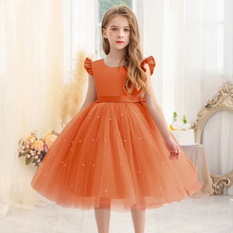 Kids Girls Big Bow Design Tulle Princess Dresses for Summer childrensterritory