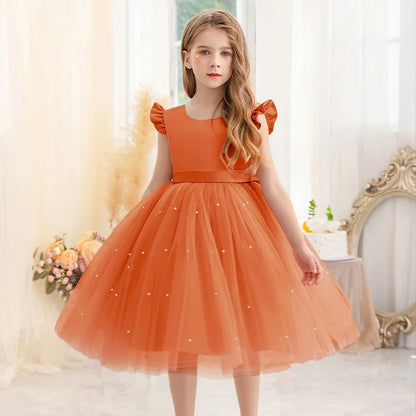 Kids Girls Big Bow Design Tulle Princess Dresses for Summer childrensterritory