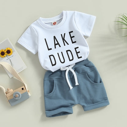 Lake Dude Letter Print Toddler Boys Casual Summer Outfit childrensterritory