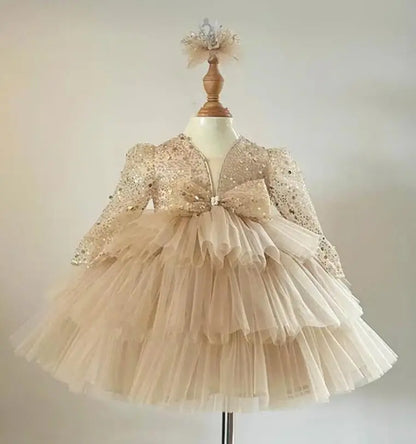 Glitter Sequins Knee Length Girls First Birthday Party Gown childrensterritory