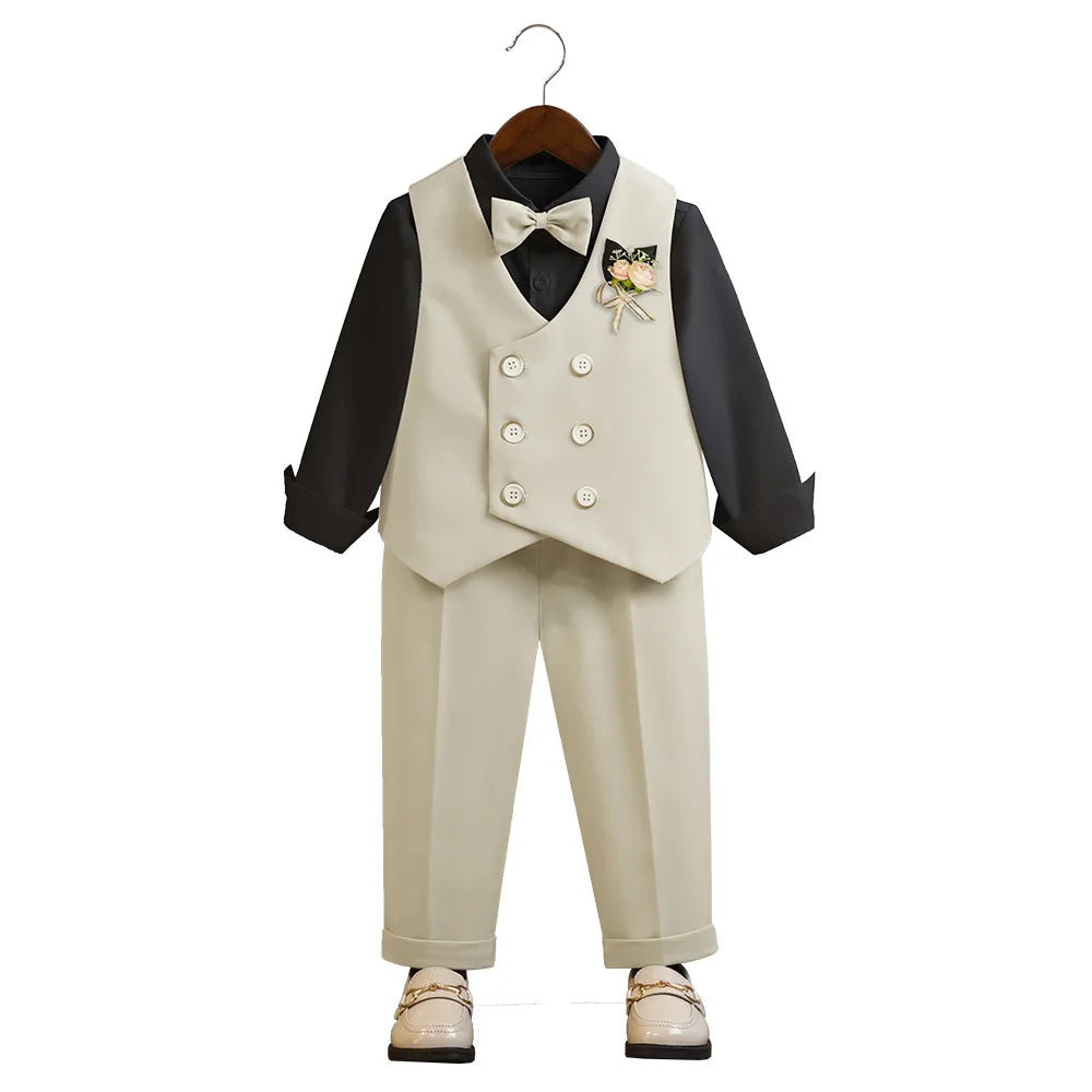 3 Pieces Kids Boys Formal Suit in 5 Colors (Vest Pants Bow-tie)