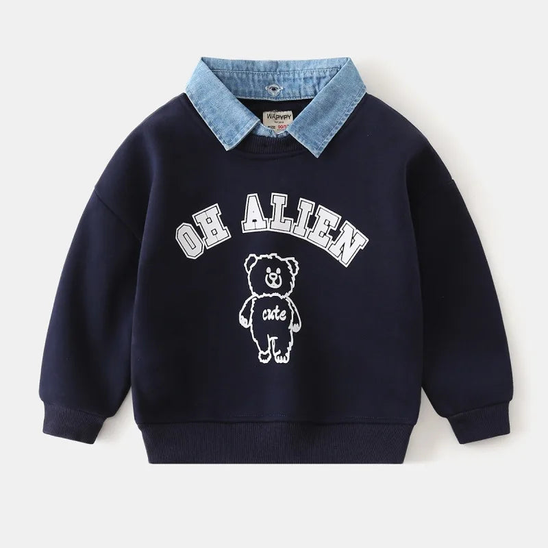 Boys' Long-Sleeved Collar Design Winter Sweater