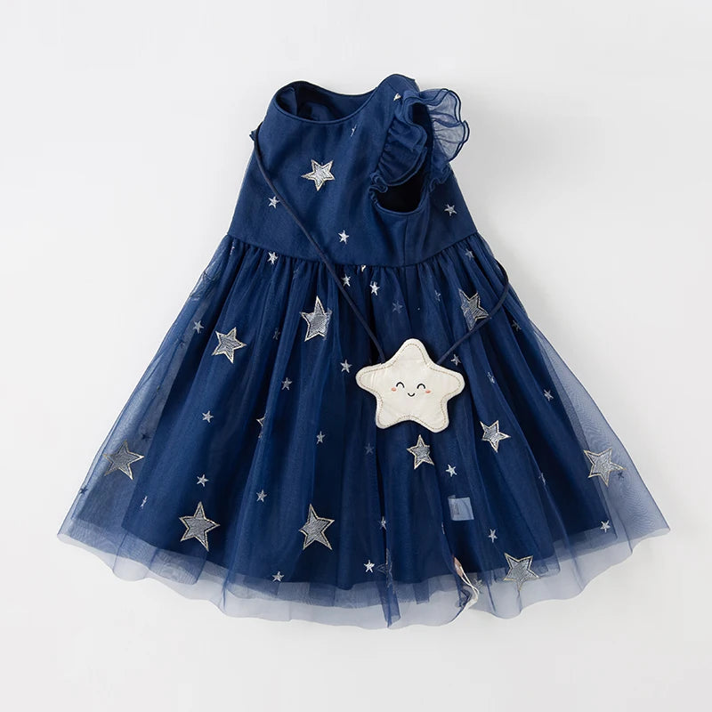 Star Ruffle Design Mesh Princess Party Dress for Kids Girl childrensterritory