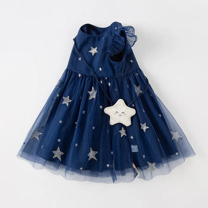 Star Ruffle Design Mesh Princess Party Dress for Kids Girl childrensterritory