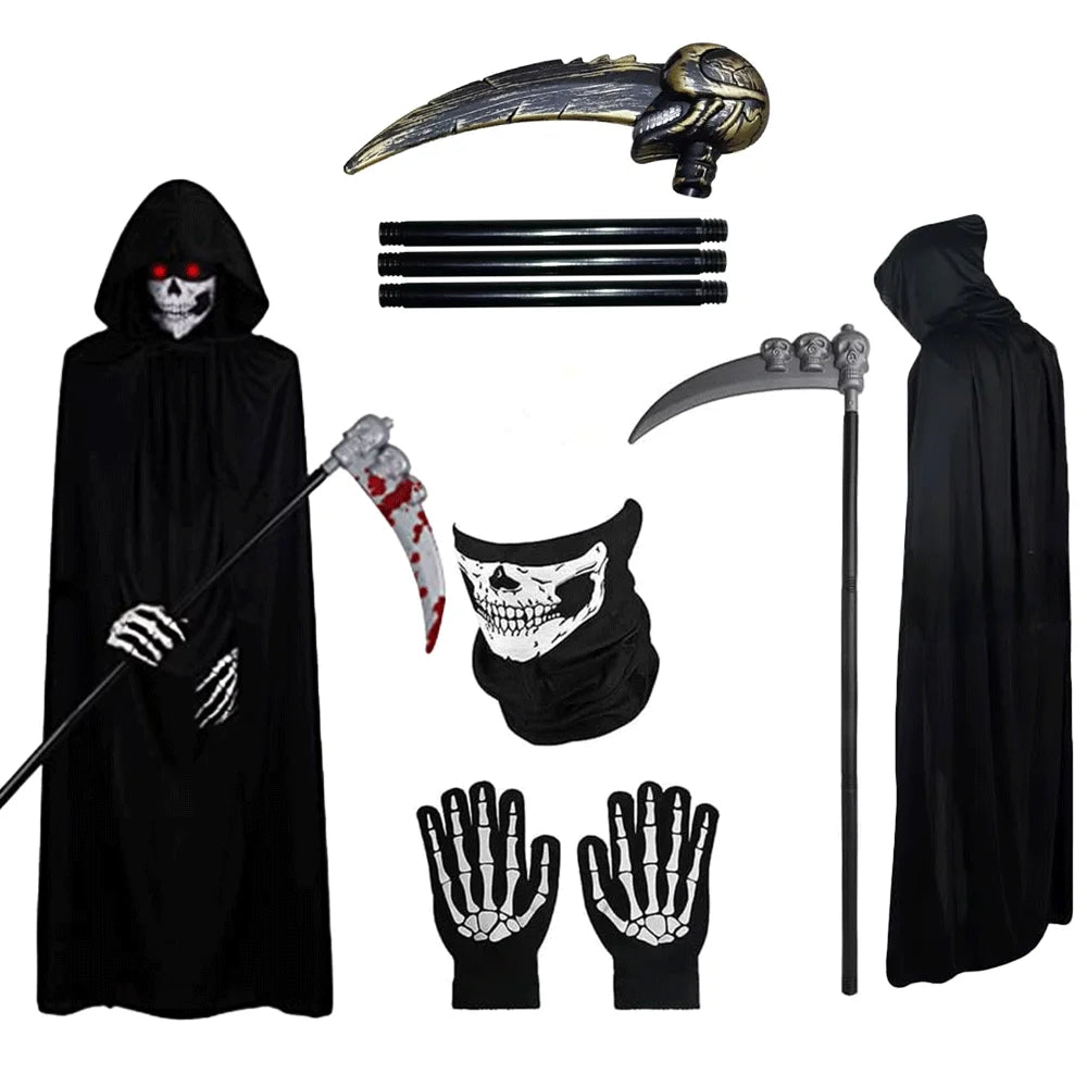 Halloween Death Black Cloak and Skeleton Costume Prop Set